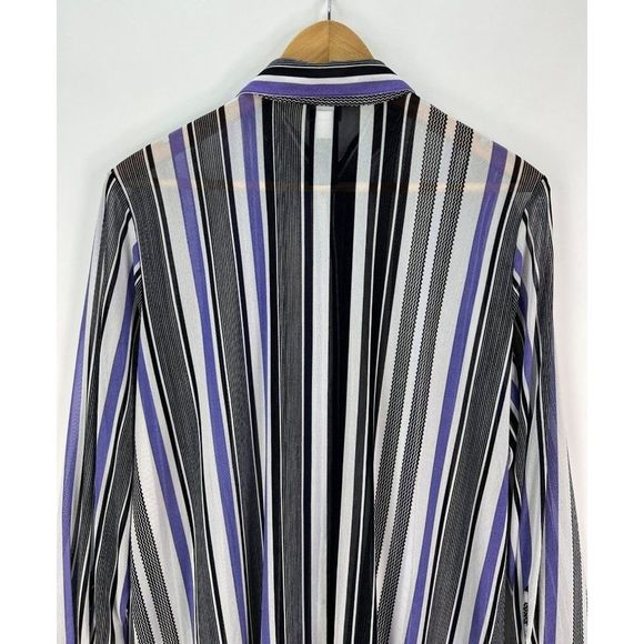 Chico's Travelers sz 2 P womens L Long sleeve semi sheer striped button up top - Picture 6 of 6